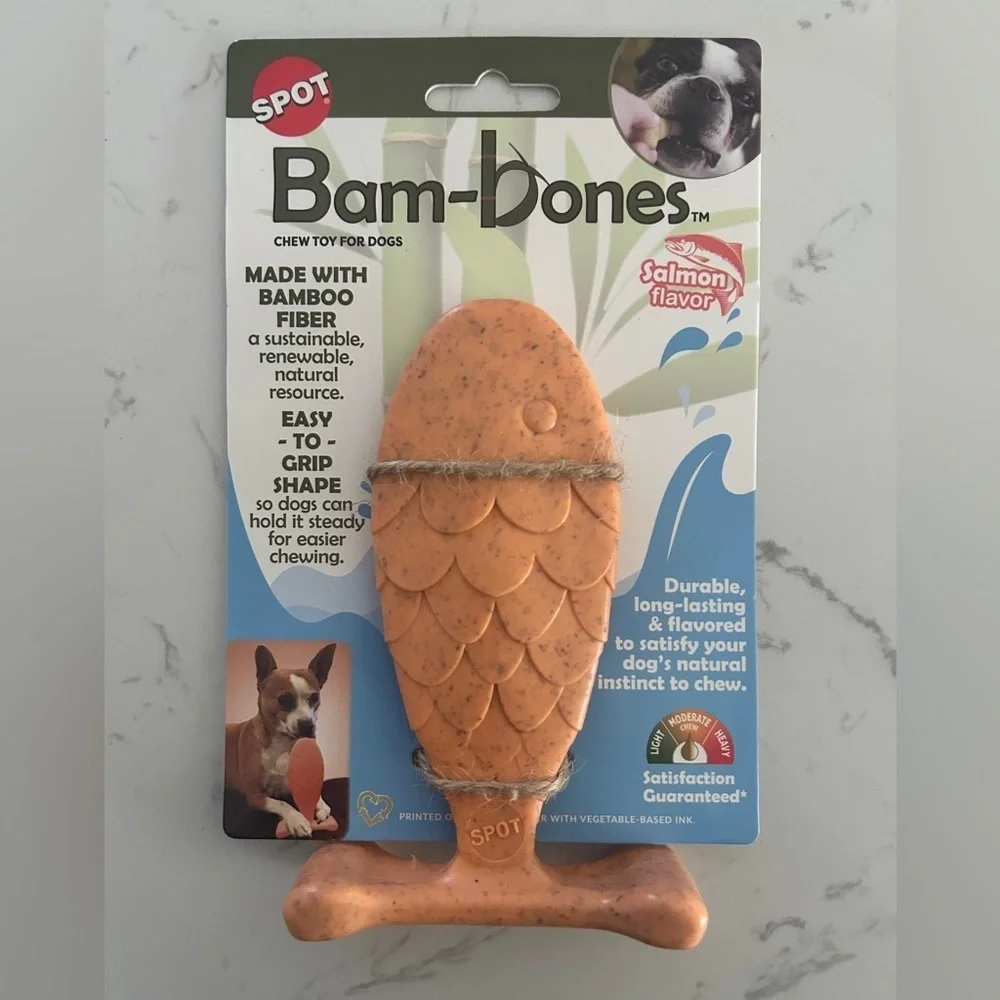SPOT Bam-Bones Fish Chew Toy for Dogs - Durable, Salmon-Flavored-NWT